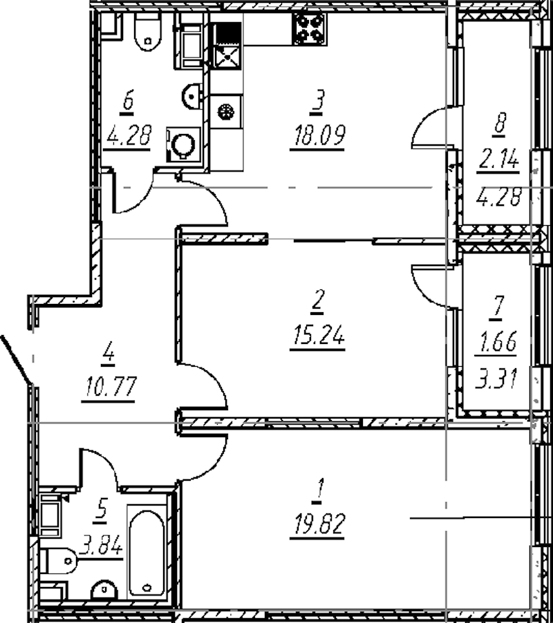 2-комнатная квартира 75.84 м², 7/11 эт., ЖК «е.волюция»