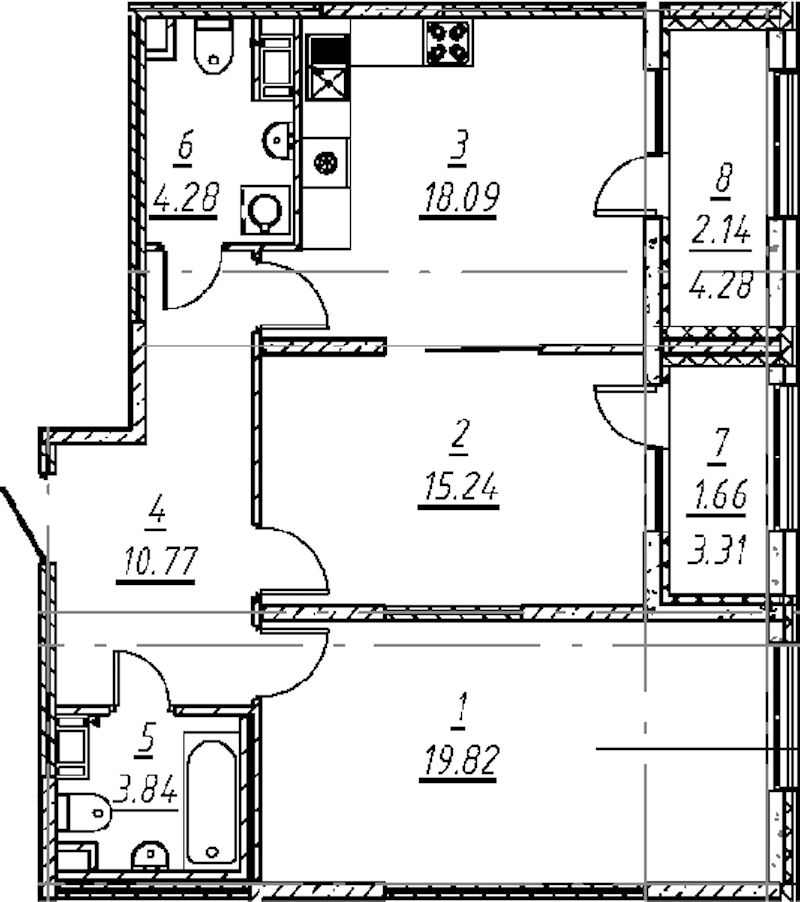 2-комнатная квартира 75.84 м², 8/11 эт., ЖК «е.волюция»