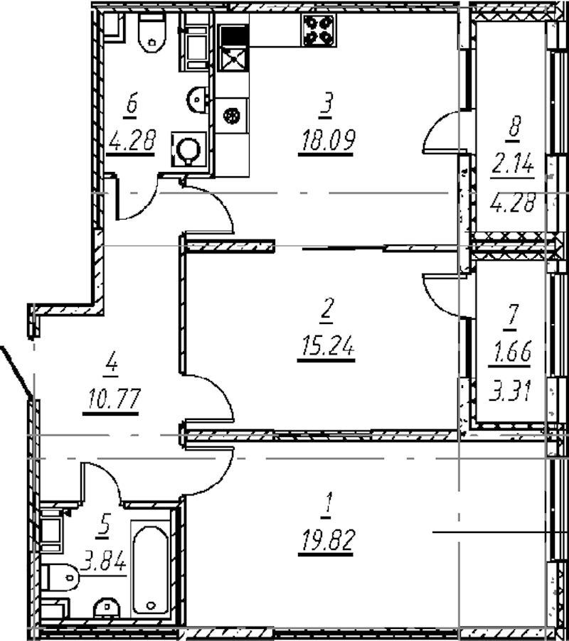 2-комнатная квартира 75.84 м², 9/11 эт., ЖК «е.волюция»