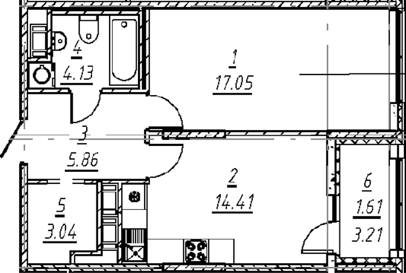 1-комнатная квартира 46.1 м², 11/11 эт., ЖК «е.волюция»