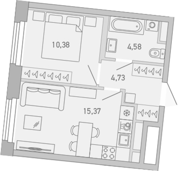 1-комнатная квартира 35.06 м², 3/10 эт., ЖК «Министр»