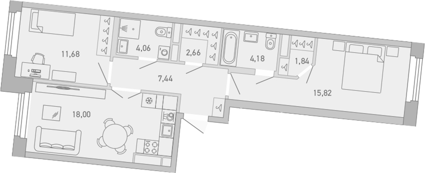 2-комнатная квартира 65.68 м², 3/10 эт., ЖК «Министр»