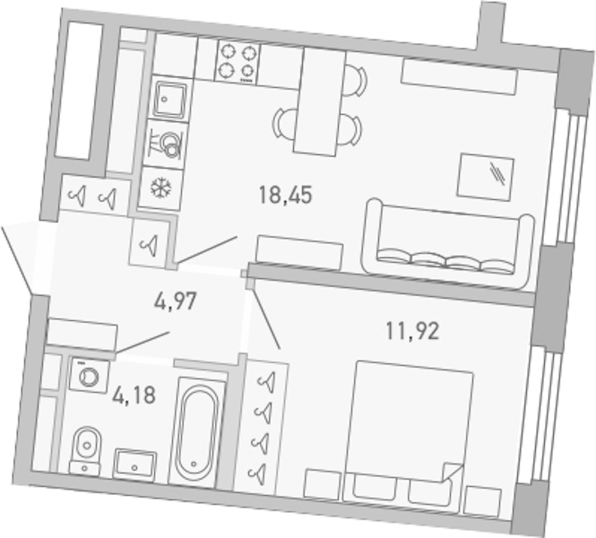 1-комнатная квартира 39.52 м², 4/10 эт., ЖК «Министр»
