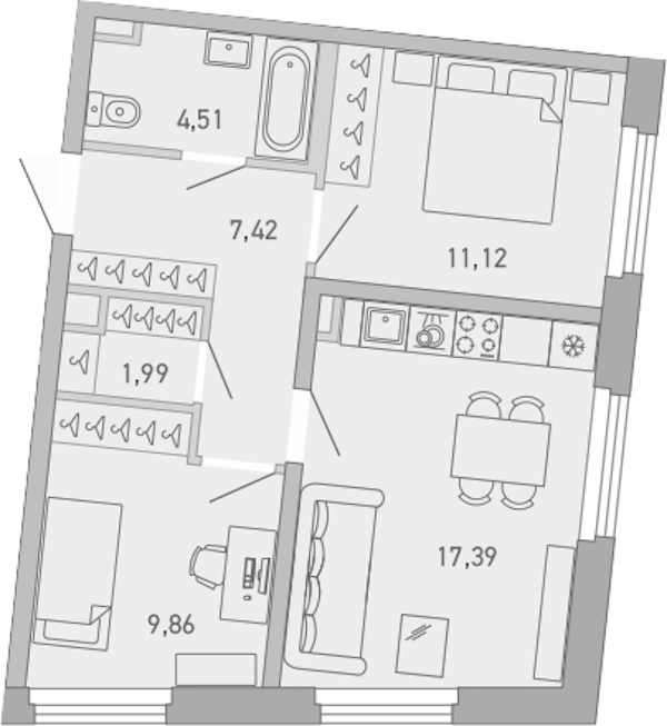 2-комнатная квартира 52.28 м², 2/10 эт., ЖК «Министр»