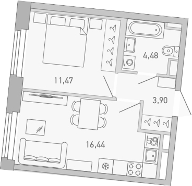 1-комнатная квартира 36.29 м², 5/10 эт., ЖК «Министр»