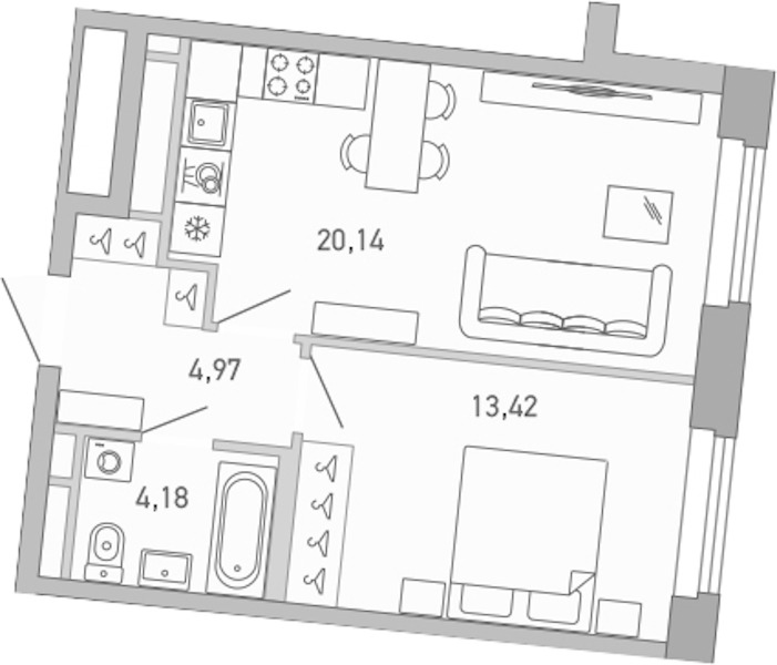 1-комнатная квартира 42.71 м², 6/10 эт., ЖК «Министр»