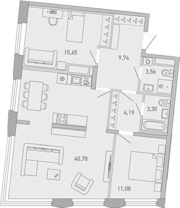 2-комнатная квартира 88.3 м², 6/10 эт., ЖК «Министр»