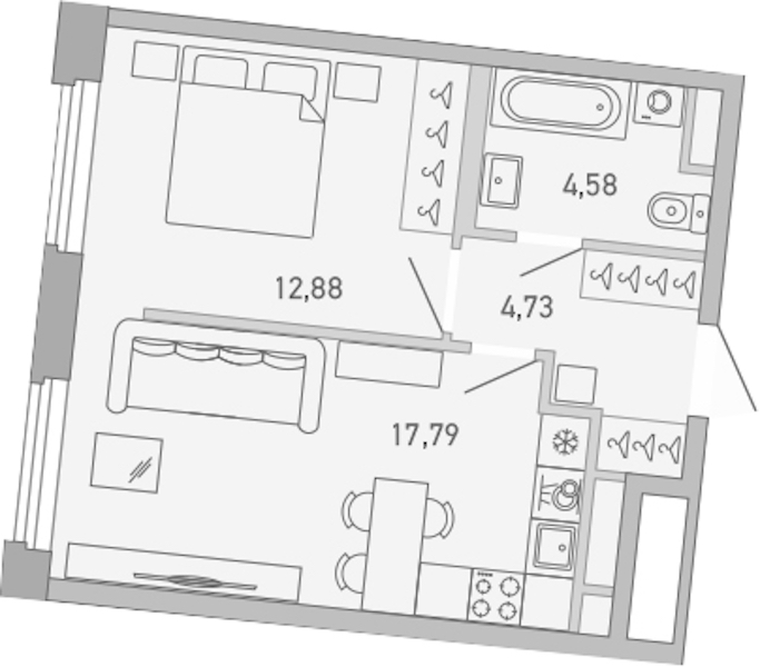 1-комнатная квартира 39.98 м², 6/10 эт., ЖК «Министр»