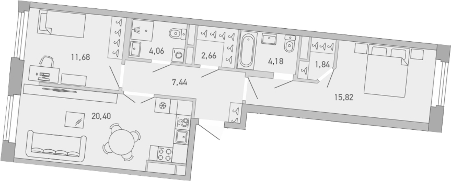 2-комнатная квартира 68.08 м², 8/10 эт., ЖК «Министр»
