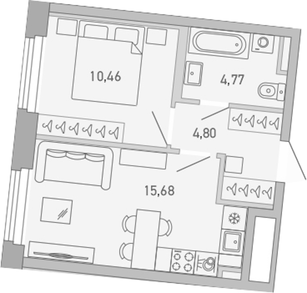1-комнатная квартира 35.71 м², 2/10 эт., ЖК «Министр»
