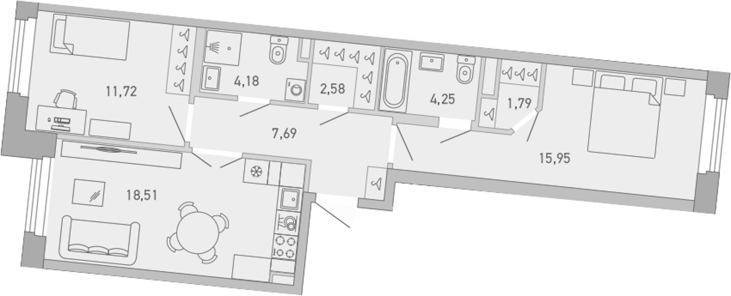 2-комнатная квартира 66.67 м², 2/10 эт., ЖК «Министр»