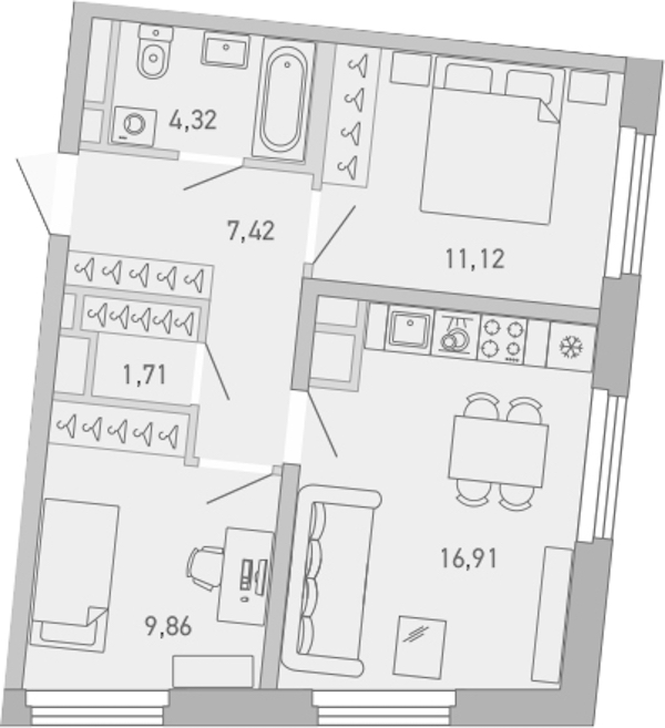 2-комнатная квартира 51.33 м², 3/10 эт., ЖК «Министр»