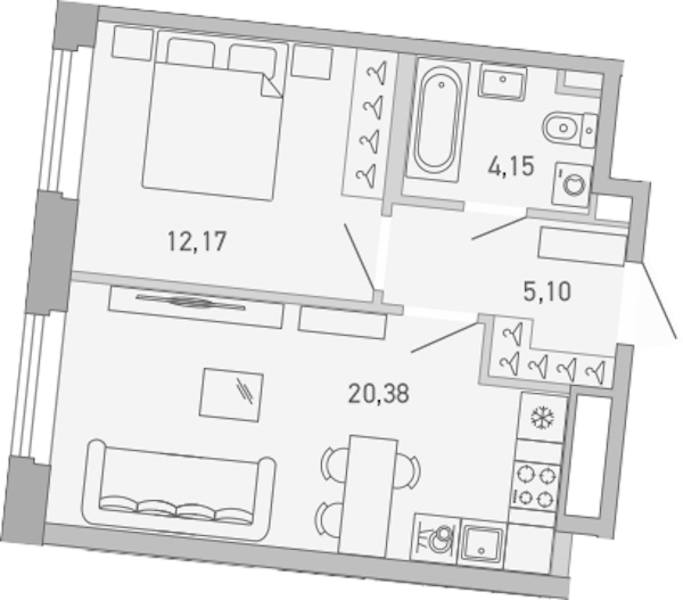 1-комнатная квартира 41.8 м², 2/10 эт., ЖК «Министр»