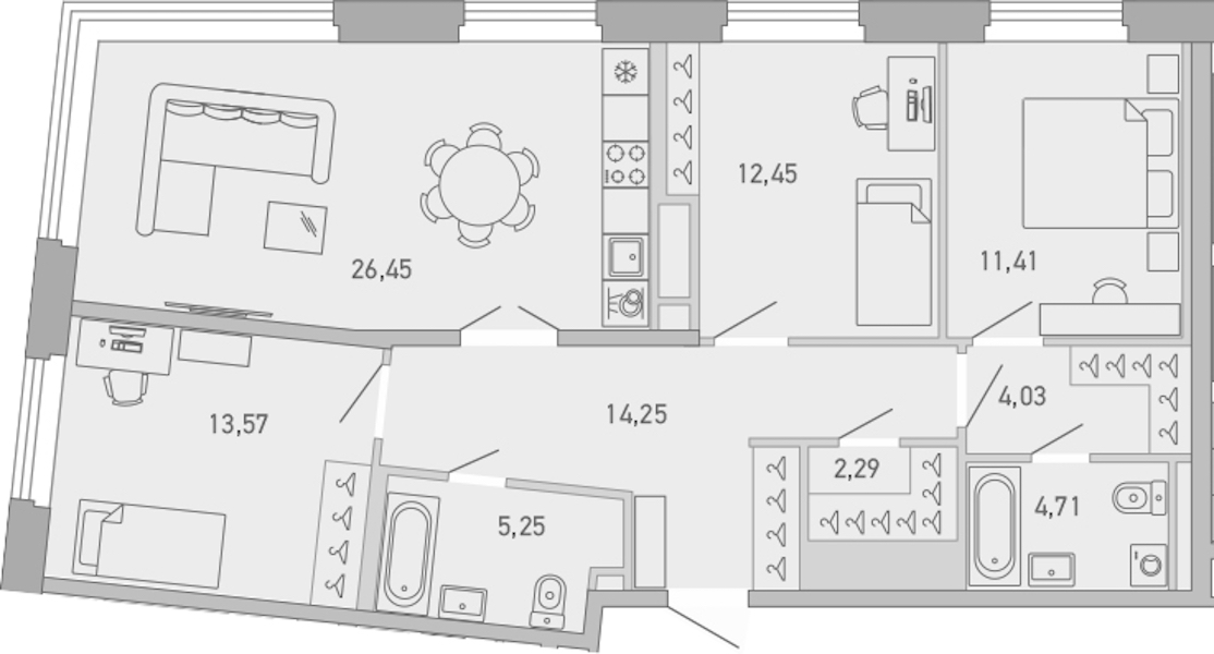 3-комнатная квартира 94.41 м², 2/10 эт., ЖК «Министр»