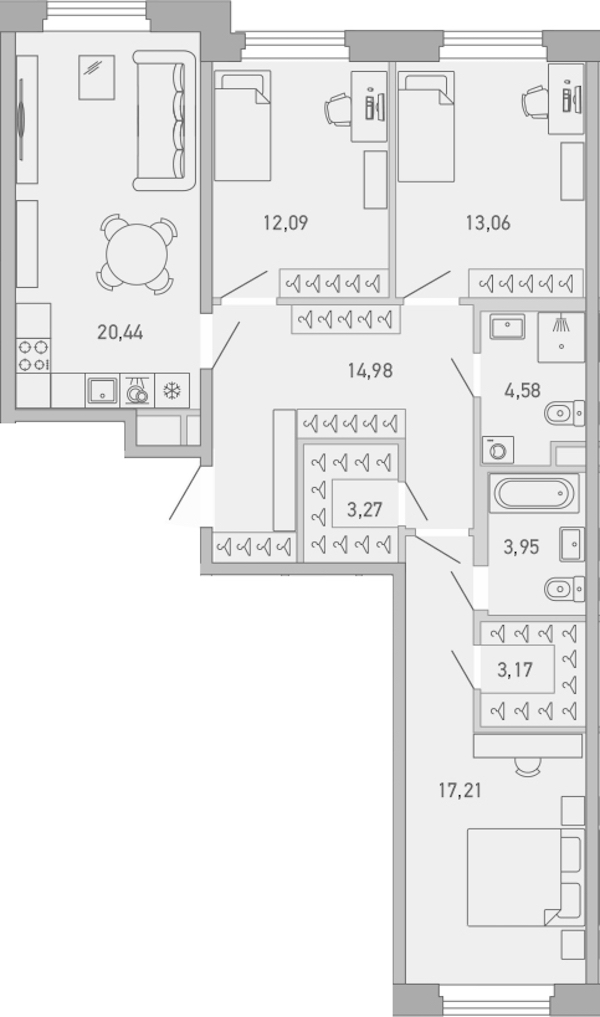 3-комнатная квартира 92.75 м², 2/10 эт., ЖК «Министр»