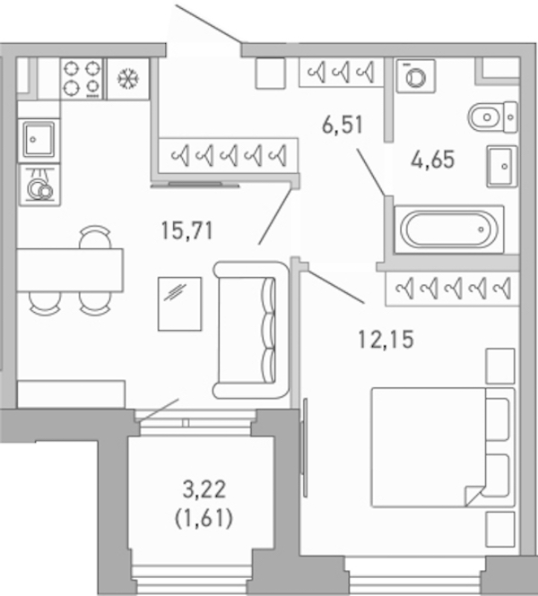 1-комнатная квартира 40.63 м², 2/10 эт., ЖК «Министр»