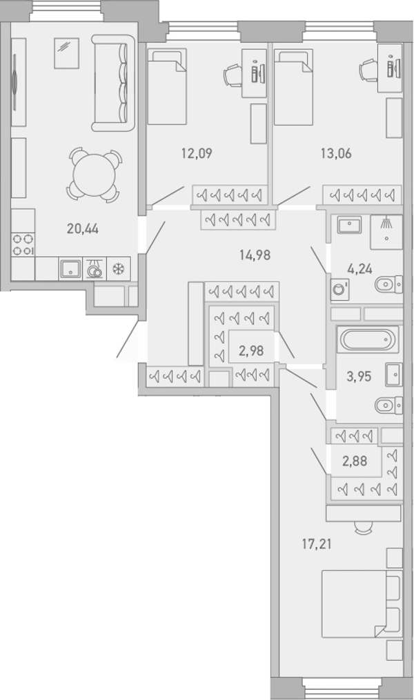 3-комнатная квартира 91.83 м², 3/10 эт., ЖК «Министр»
