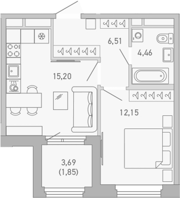 1-комнатная квартира 40.17 м², 3/10 эт., ЖК «Министр»