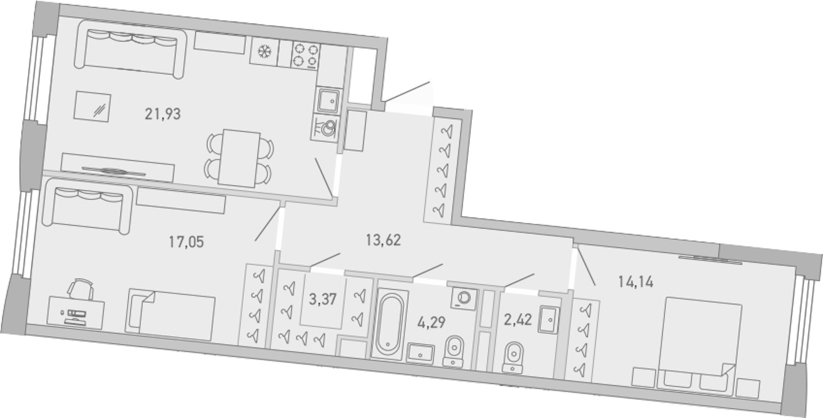 2-комнатная квартира 76.82 м², 5/10 эт., ЖК «Министр»
