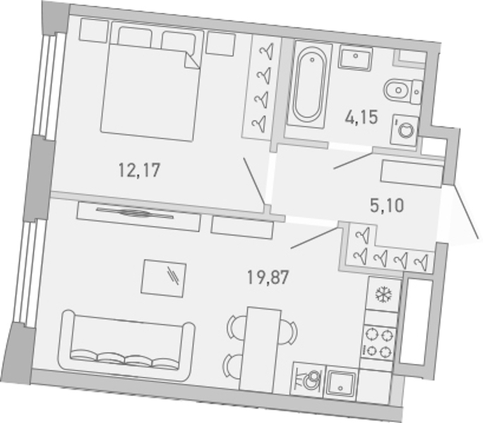 1-комнатная квартира 41.29 м², 5/10 эт., ЖК «Министр»