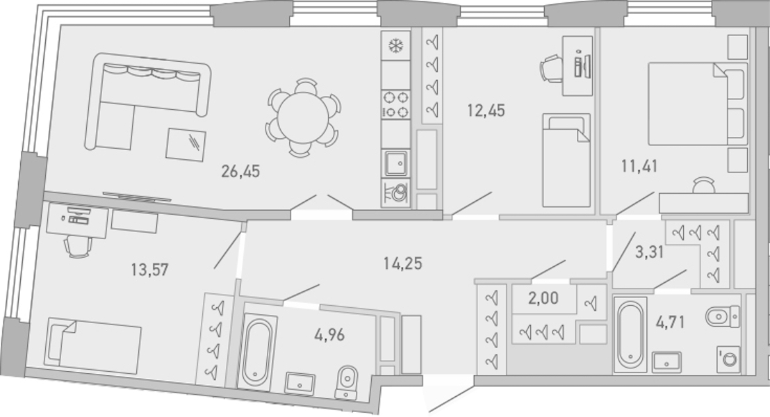 3-комнатная квартира 93.11 м², 5/10 эт., ЖК «Министр»