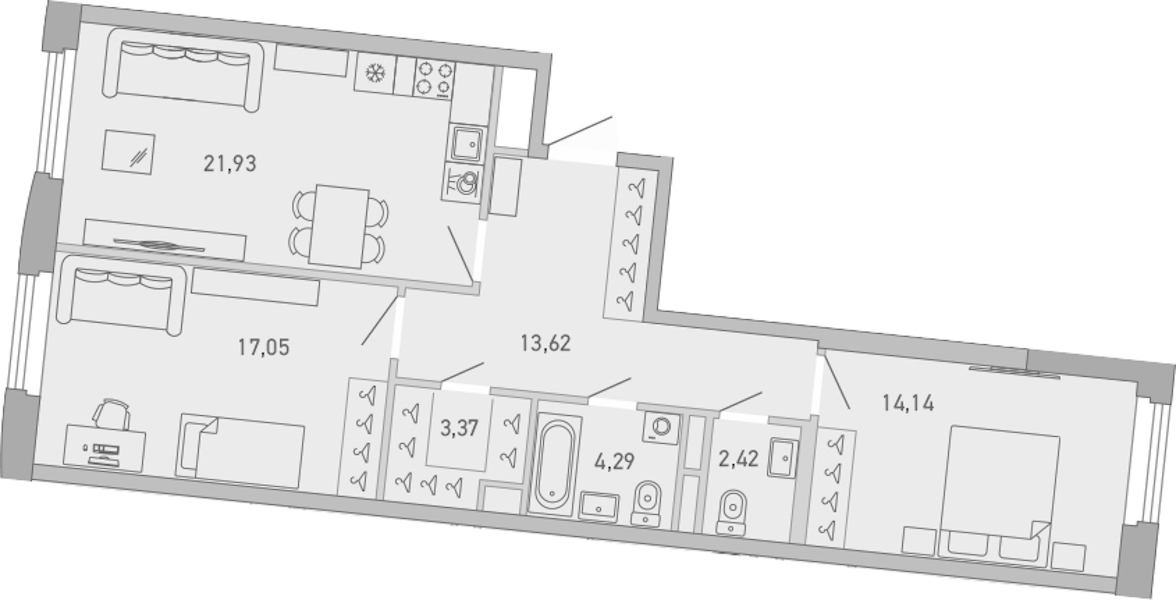 2-комнатная квартира 76.82 м², 7/10 эт., ЖК «Министр»
