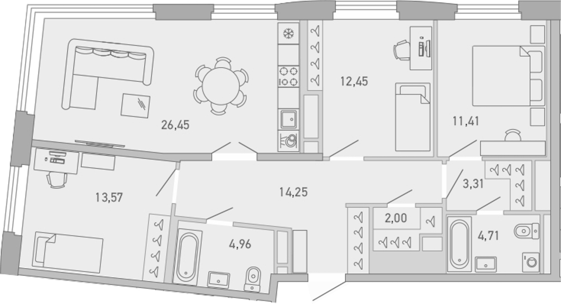 3-комнатная квартира 93.11 м², 7/10 эт., ЖК «Министр»
