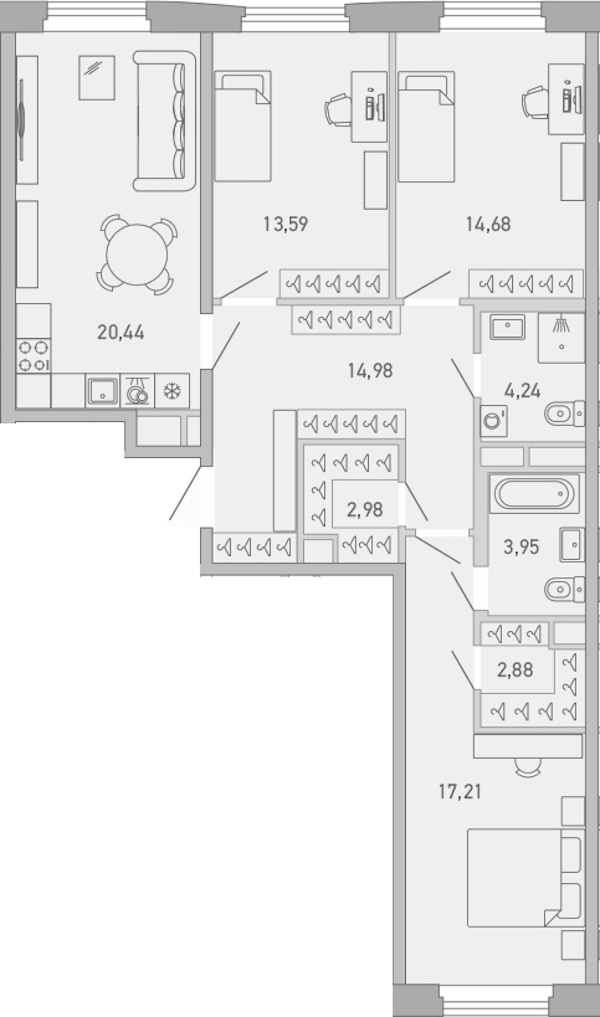 3-комнатная квартира 94.95 м², 8/10 эт., ЖК «Министр»