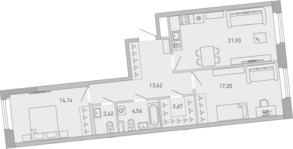 2-комнатная квартира 77.39 м², 2/10 эт., ЖК «Министр»