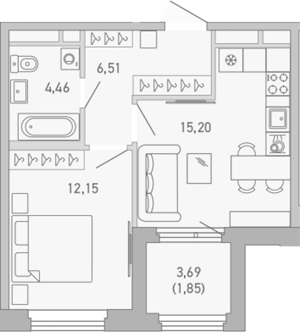 1-комнатная квартира 40.17 м², 3/10 эт., ЖК «Министр»
