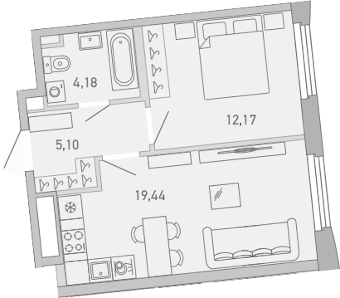 1-комнатная квартира 40.89 м², 3/10 эт., ЖК «Министр»