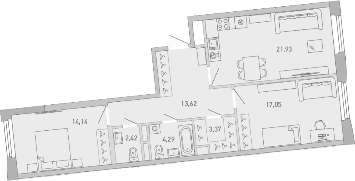 2-комнатная квартира 76.82 м², 3/10 эт., ЖК «Министр»