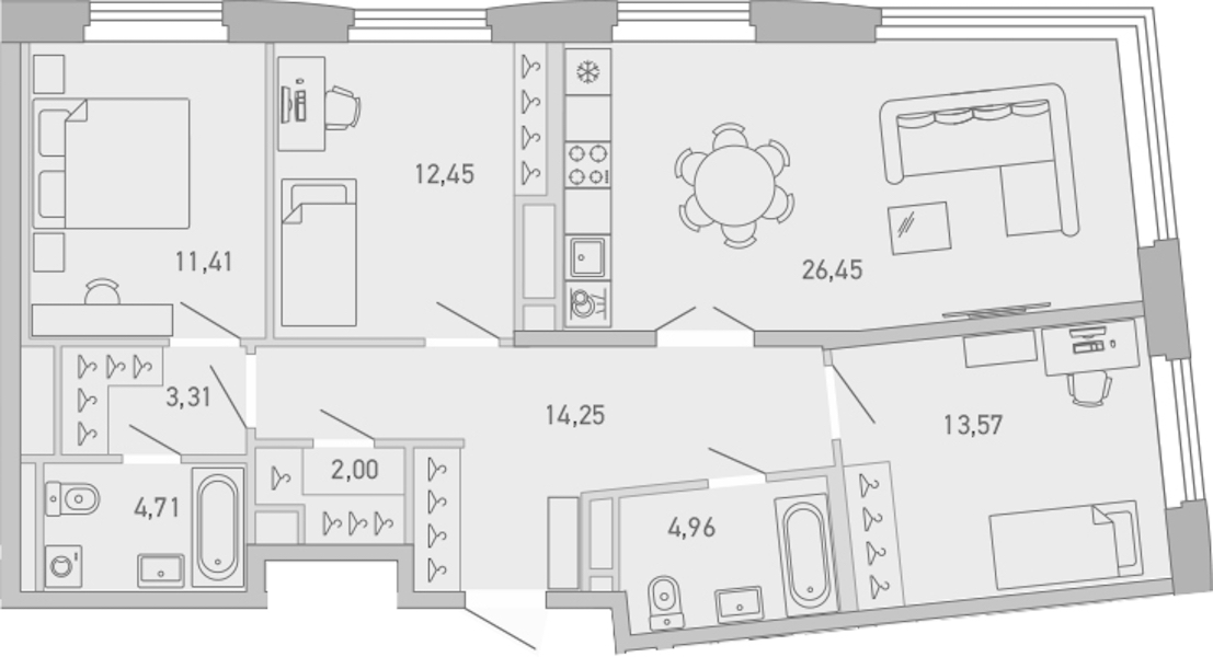 3-комнатная квартира 93.11 м², 4/10 эт., ЖК «Министр»