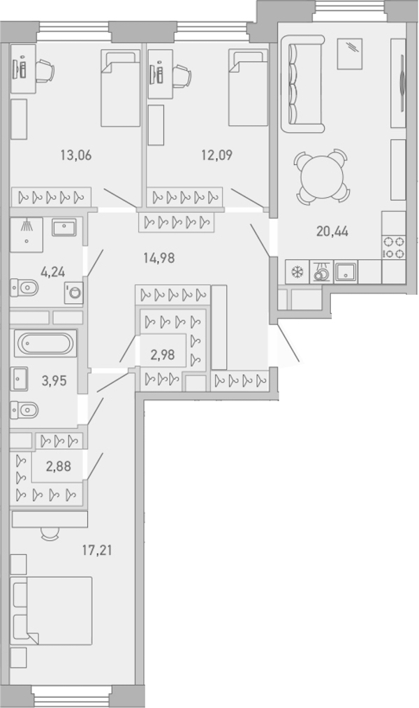 3-комнатная квартира 91.83 м², 5/10 эт., ЖК «Министр»