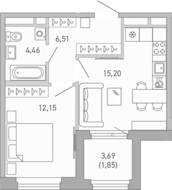 1-комнатная квартира 40.17 м², 6/10 эт., ЖК «Министр»