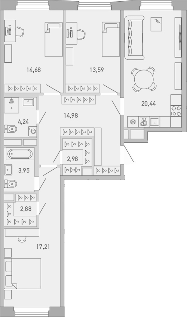 3-комнатная квартира 94.95 м², 6/10 эт., ЖК «Министр»