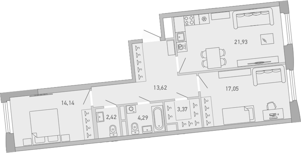 2-комнатная квартира 76.82 м², 7/10 эт., ЖК «Министр»