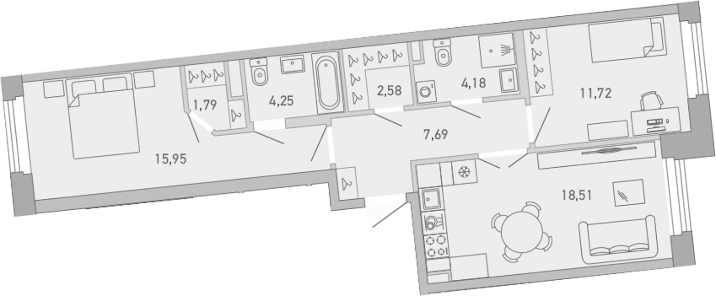 2-комнатная квартира 66.67 м², 2/10 эт., ЖК «Министр»