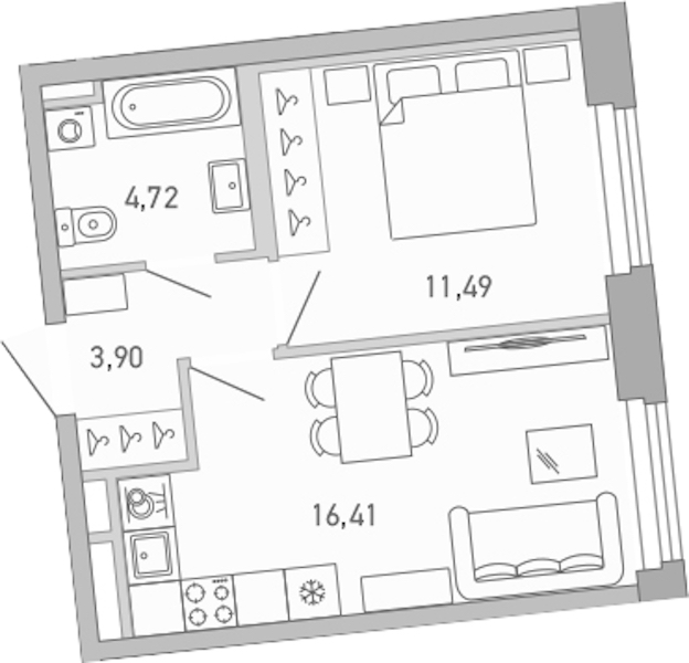 1-комнатная квартира 36.52 м², 2/10 эт., ЖК «Министр»