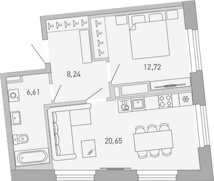 1-комнатная квартира 48.22 м², 2/10 эт., ЖК «Министр»