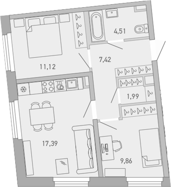 2-комнатная квартира 52.28 м², 2/10 эт., ЖК «Министр»