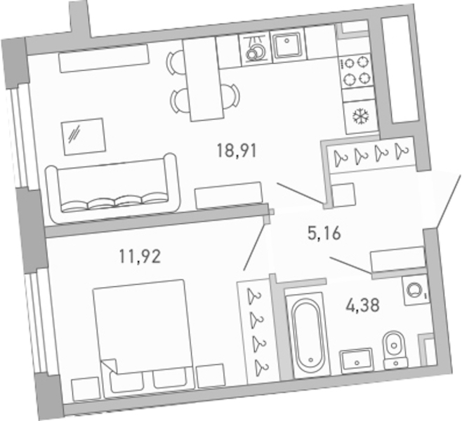 1-комнатная квартира 40.36 м², 2/10 эт., ЖК «Министр»