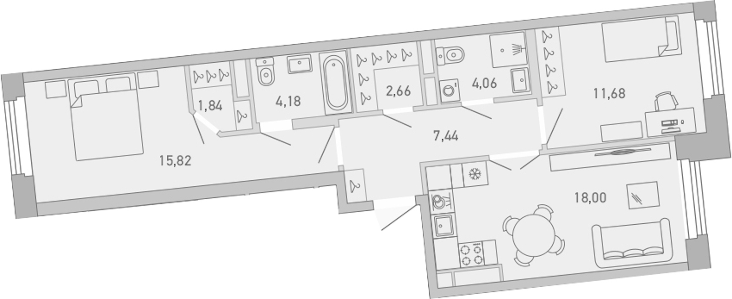 2-комнатная квартира 65.68 м², 3/10 эт., ЖК «Министр»