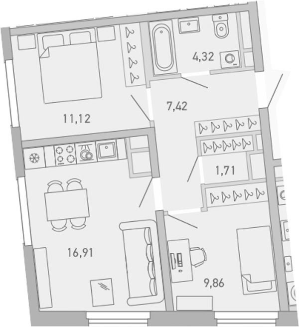 2-комнатная квартира 51.33 м², 3/10 эт., ЖК «Министр»