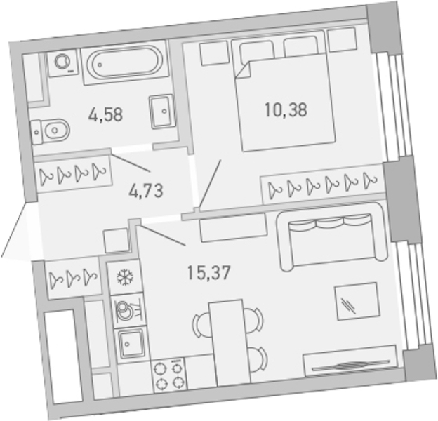 1-комнатная квартира 35.06 м², 5/10 эт., ЖК «Министр»