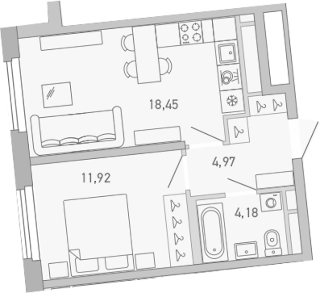 1-комнатная квартира 39.52 м², 5/10 эт., ЖК «Министр»