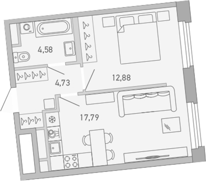 1-комнатная квартира 39.98 м², 6/10 эт., ЖК «Министр»