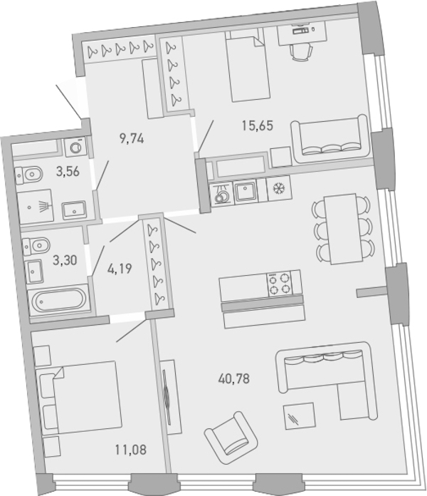 2-комнатная квартира 88.3 м², 6/10 эт., ЖК «Министр»