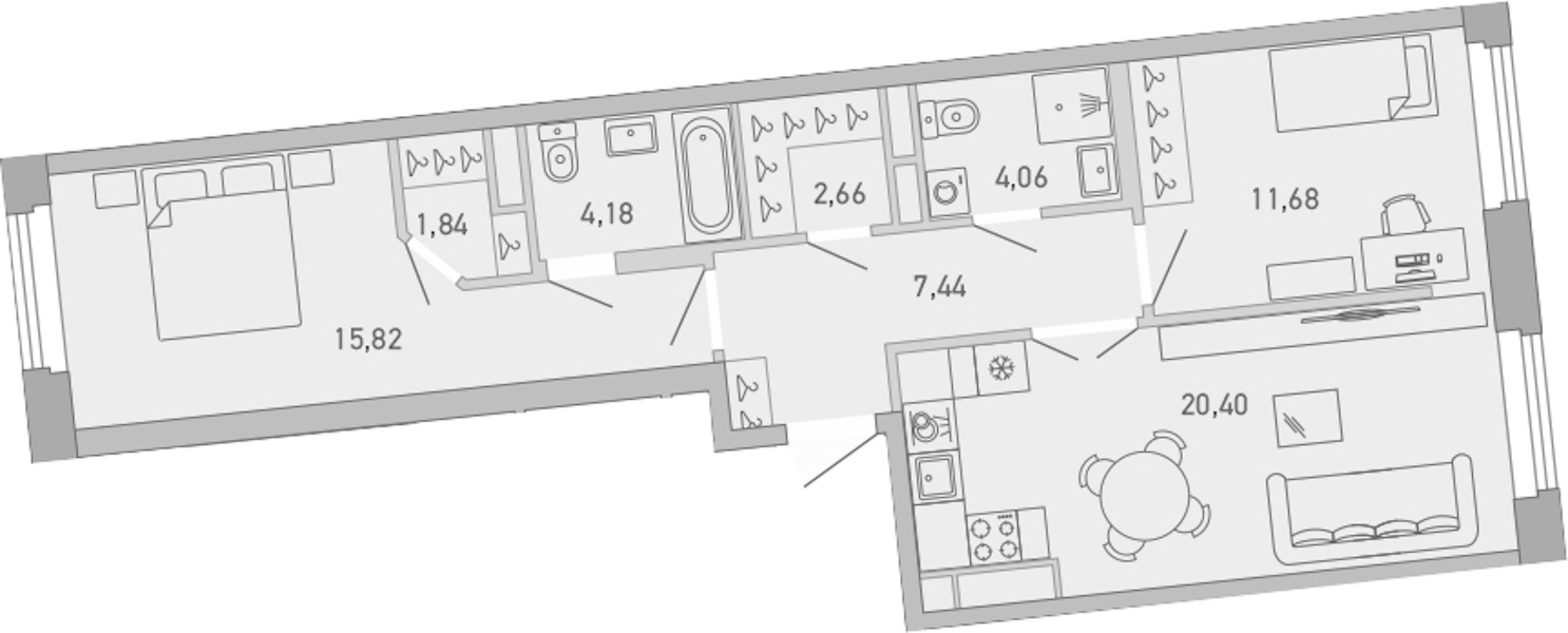 2-комнатная квартира 68.08 м², 7/10 эт., ЖК «Министр»