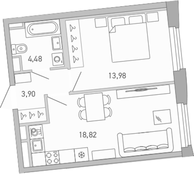 1-комнатная квартира 41.18 м², 7/10 эт., ЖК «Министр»